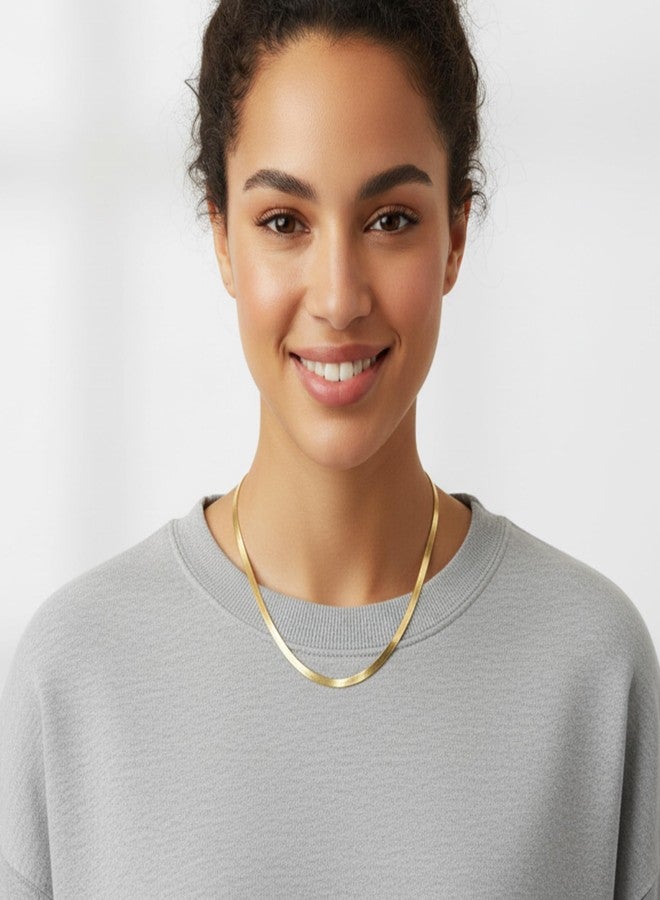 Fiusem Herringbone Necklace for Women, 14K Gold Plated Flat Snake Chain, Choker Necklace for Women, Width 5mm Length 20 In - Image 3